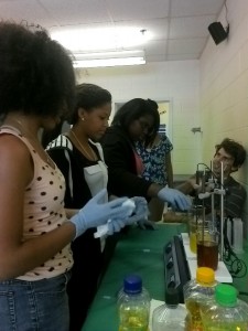 Research students making biodiesel