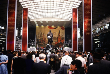 Photo of Lenin and Sputnik 1 at the Soviet Pavilion