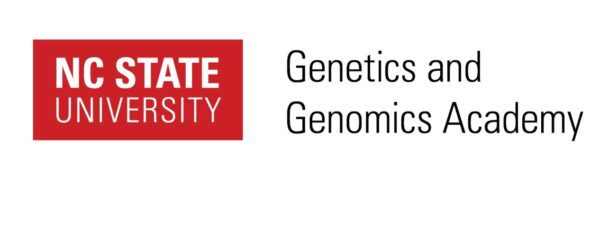 NC State red brick logo with text Genetics and Genomics Academy