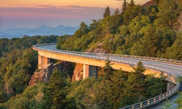 Lynn Cove Viaduct, scenic sunrise, North Carolina