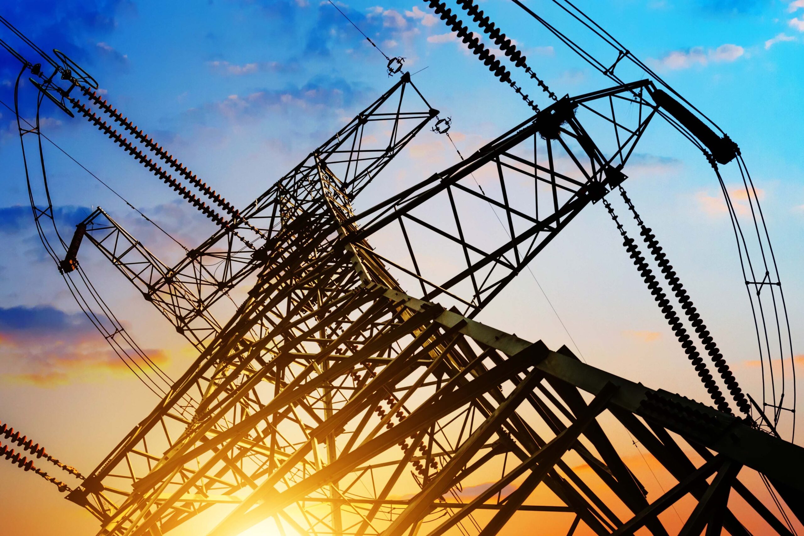 high voltage post.High-voltage tower sky background.