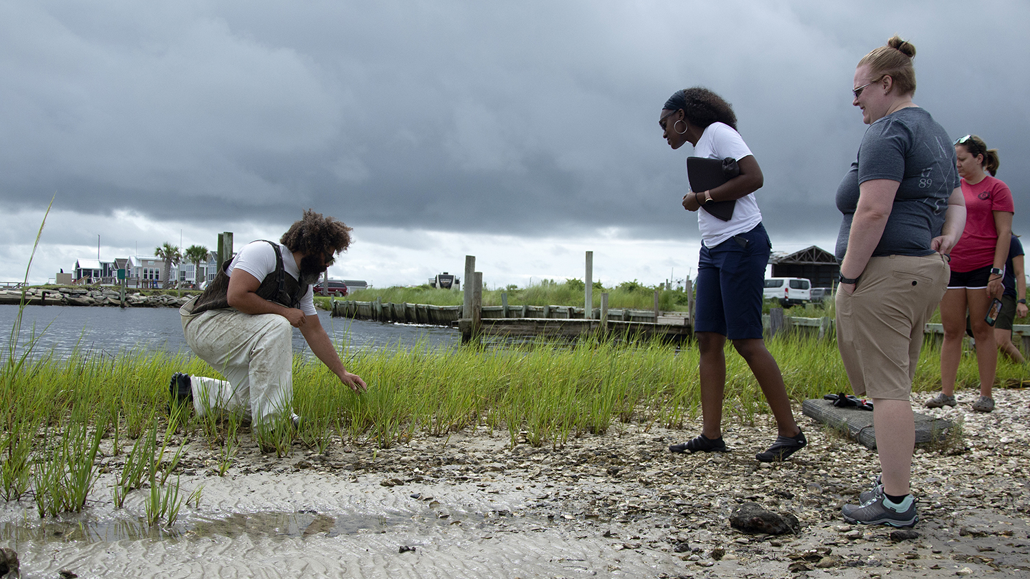 Teachers from Durham Public Schools learn about oyster farming on the North Carolina coast as part of Mountains to Sea place-based learning PD.