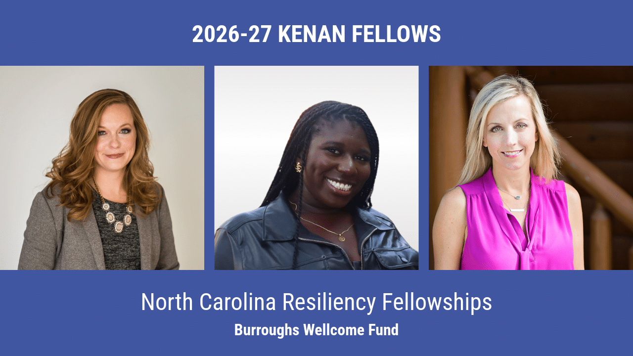 Headshots of the three NC Resiliency Fellows supported by Burrough Wellcome Fund.
