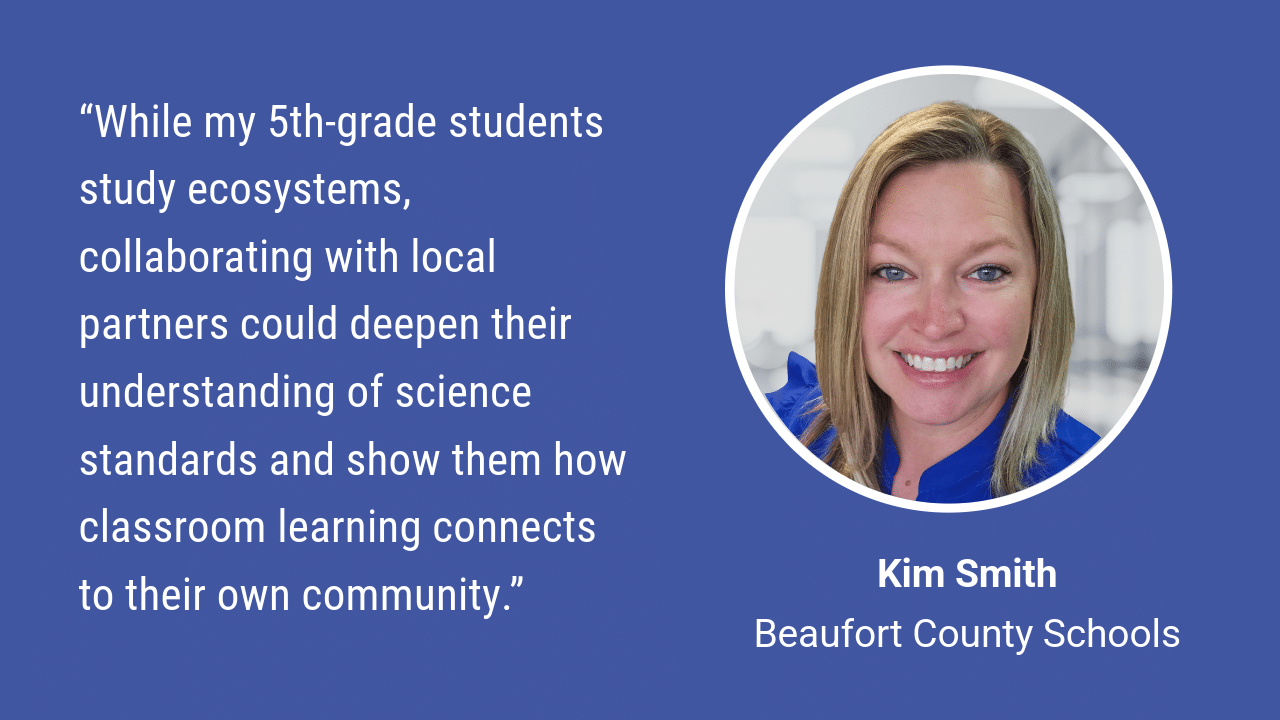 Kim Smith quote with headshot on a blue background