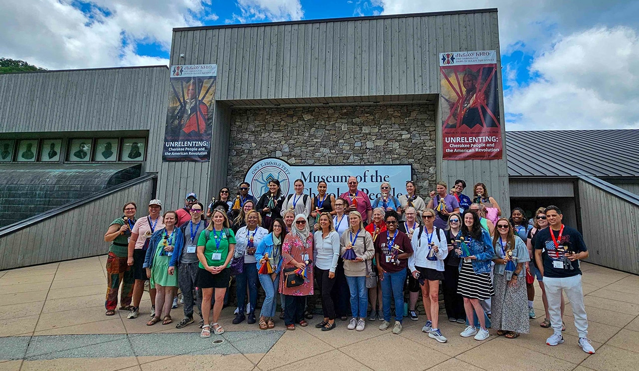 2026-27 Kenan Fellows pose in front of the Museum of the Cherokee People at the Summer Institute