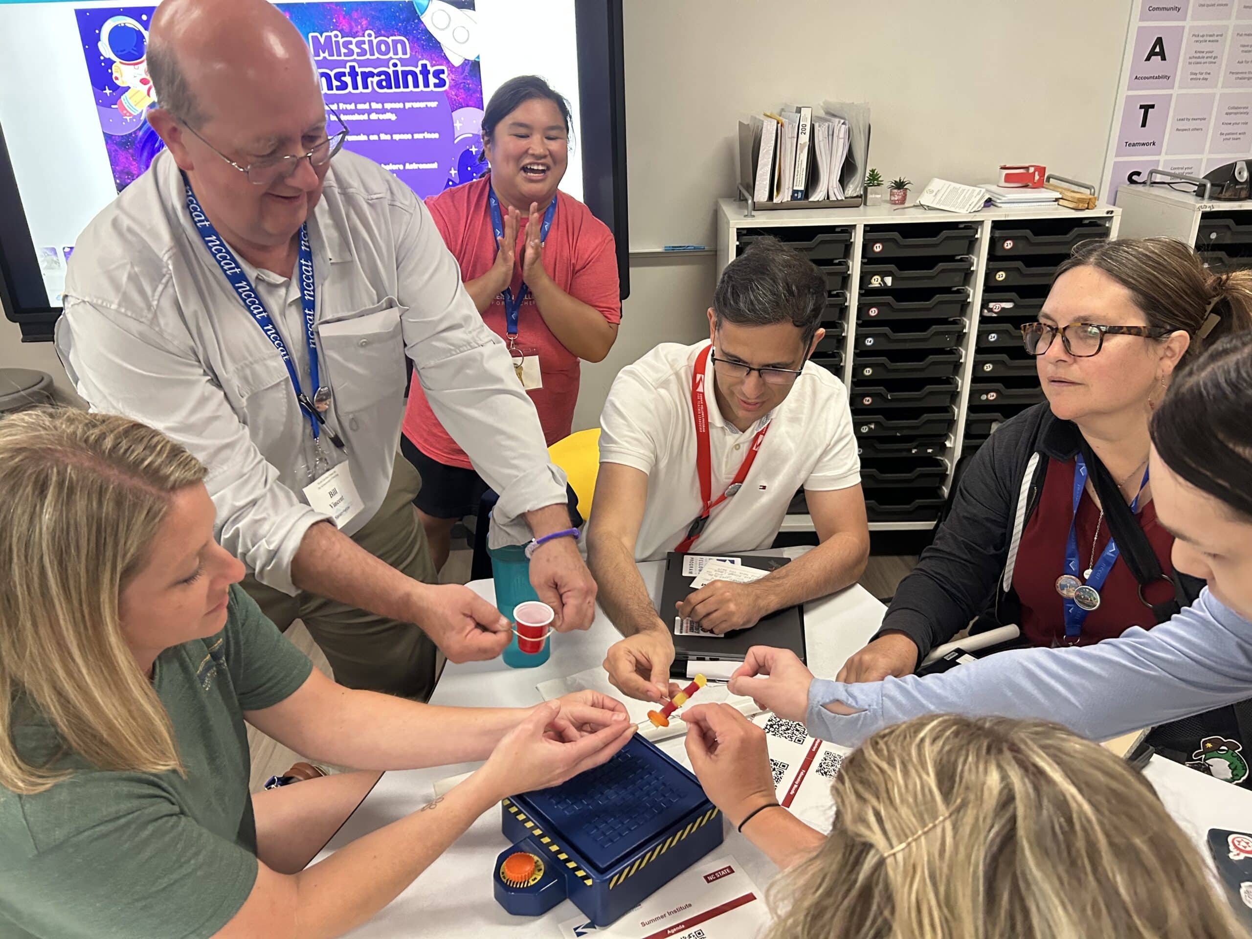 Kenan Fellows participate in a team building activity at our Summer Institute.